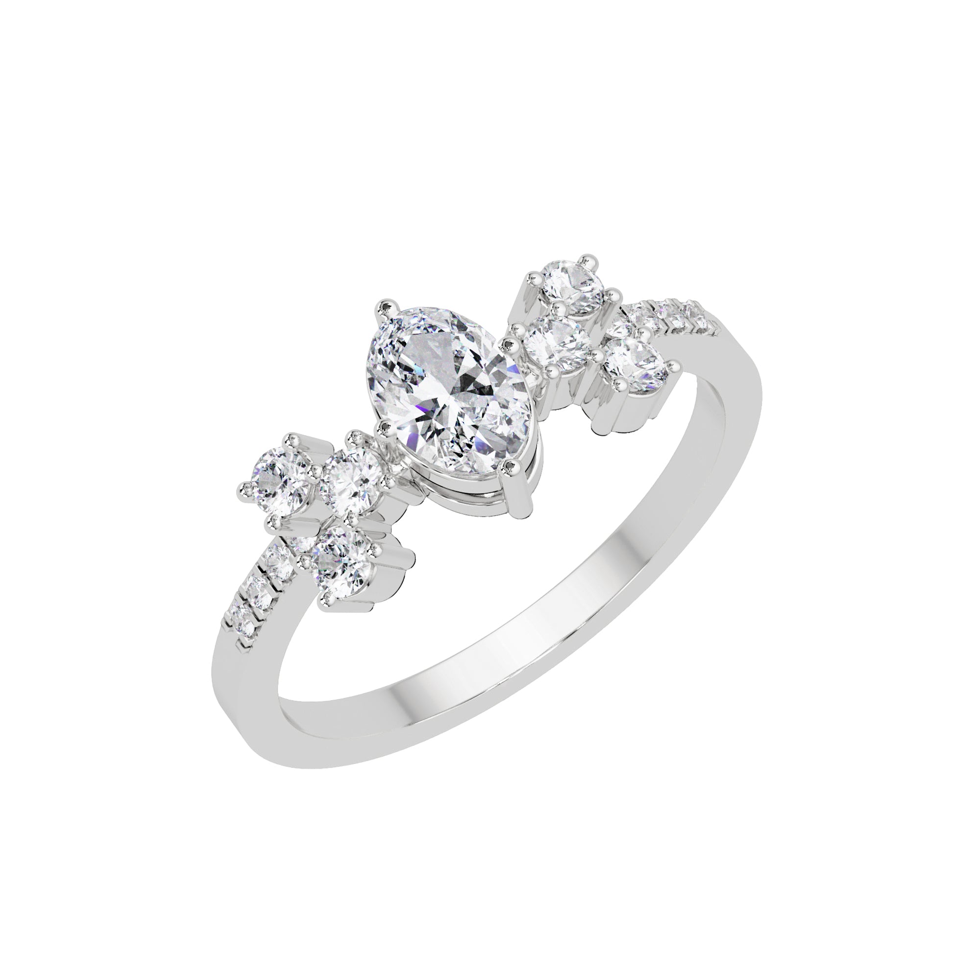 Lab Grown Diamond 0.60 CTW Oval Cluster Side Stone Ring- Sterling Silver