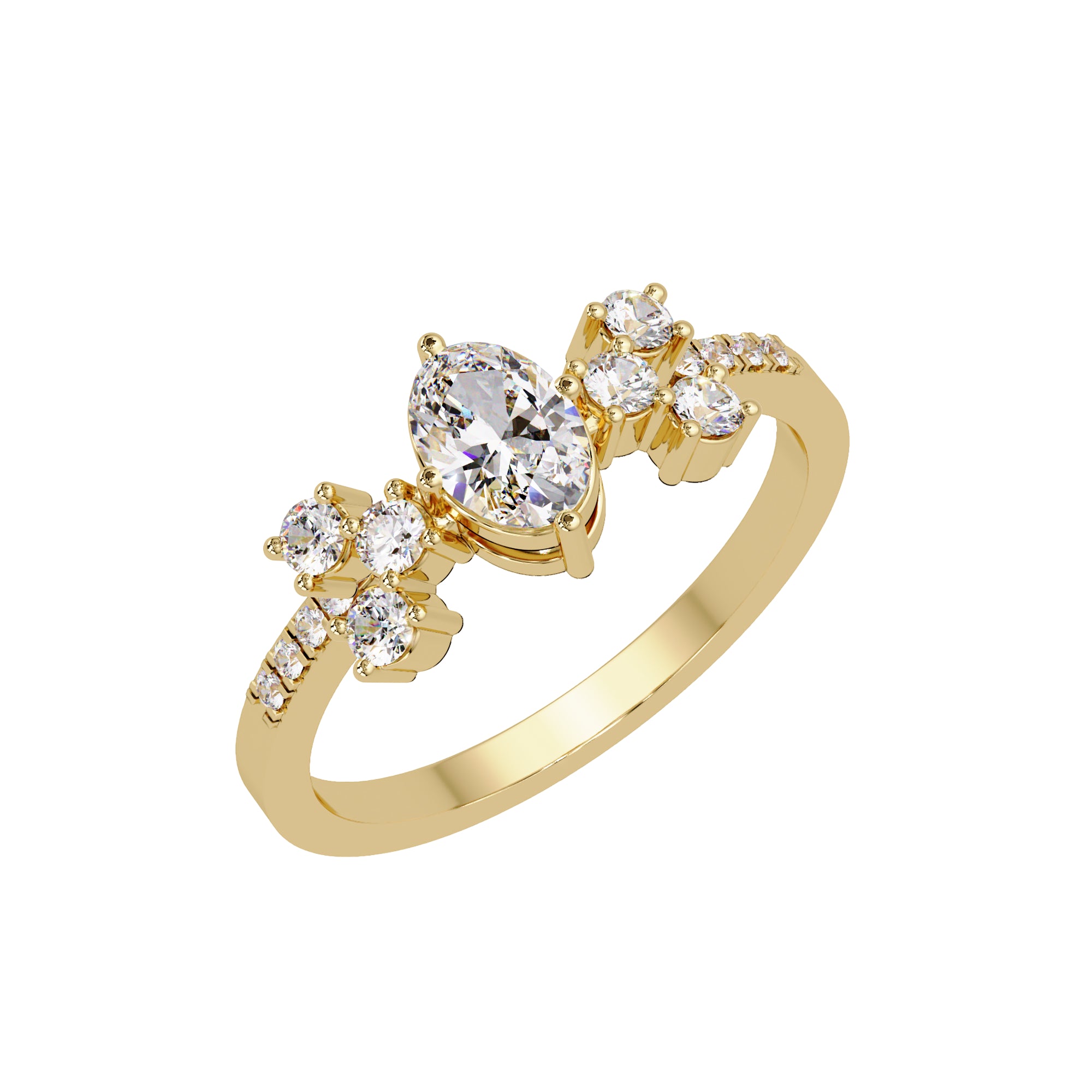 Lab Grown Diamond 0.60 CTW Oval Cluster Side Stone Ring- Sterling Silver