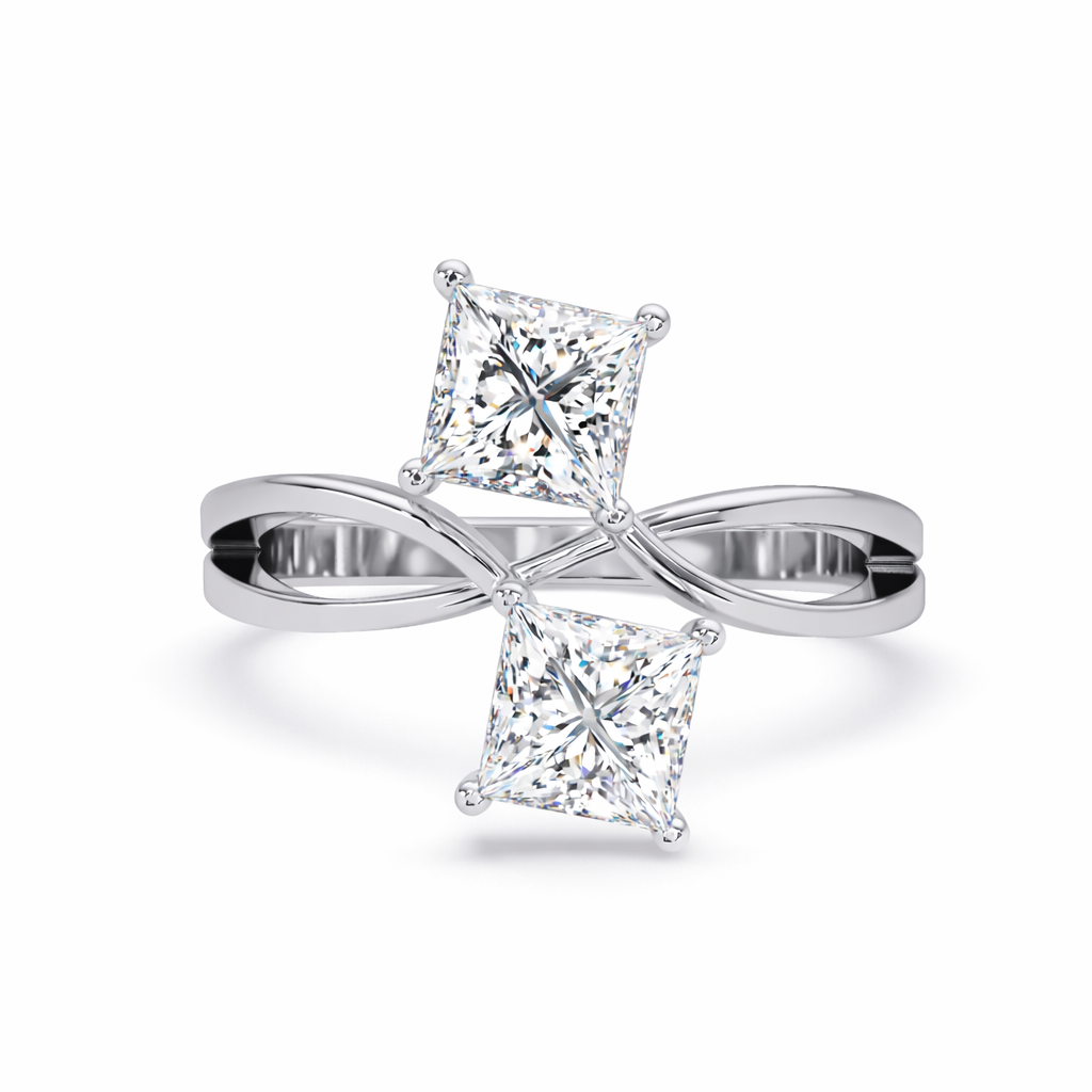Lab Grown Diamond 1.30 CTW Square Two Stone Bypass Ring- Sterling Silver
