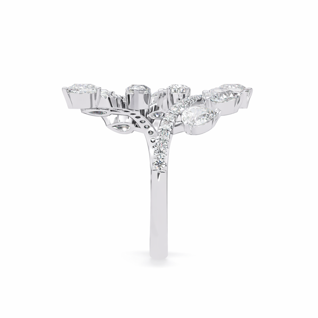 Lab Grown Diamond 1.45 CTW Pear Leaf Cluster Vine Design Ring- Sterling Silver