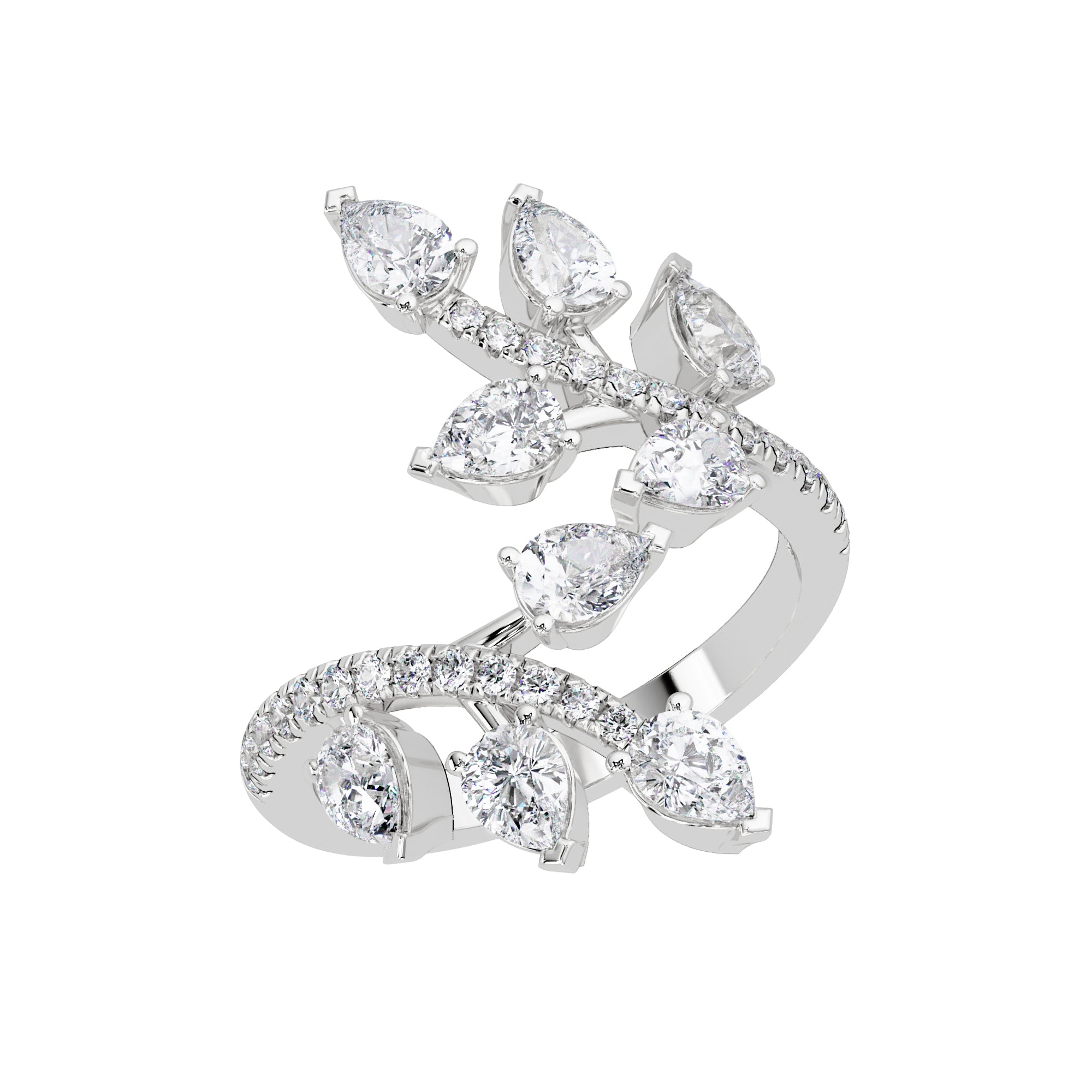 Lab Grown Diamond 1.45 CTW Pear Leaf Cluster Vine Design Ring- Sterling Silver