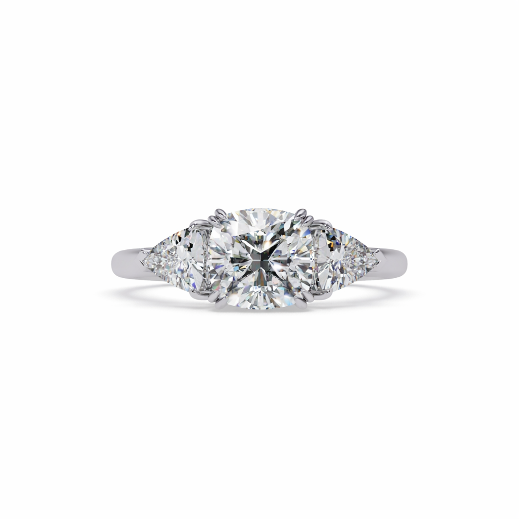 Lab Grown Diamond 2.50 CTW Cushion Three Stone Ring- Sterling Silver