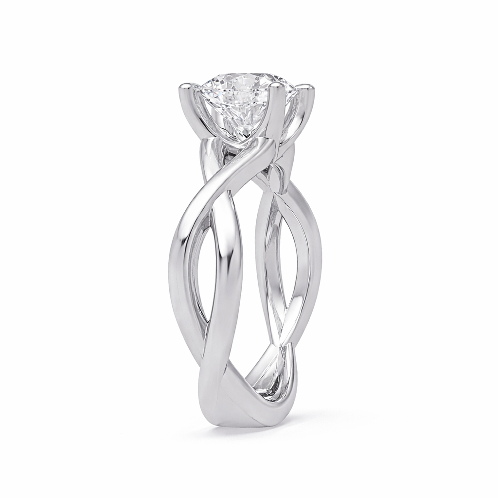 Lab Grown Diamond 2.00 CTW Round Twisted Solitaire Ring- Sterling Silver
