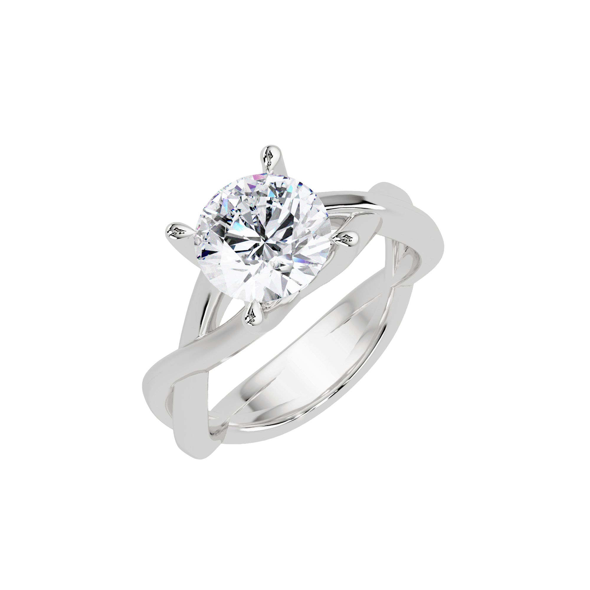 Lab Grown Diamond 2.00 CTW Round Twisted Solitaire Ring- Sterling Silver