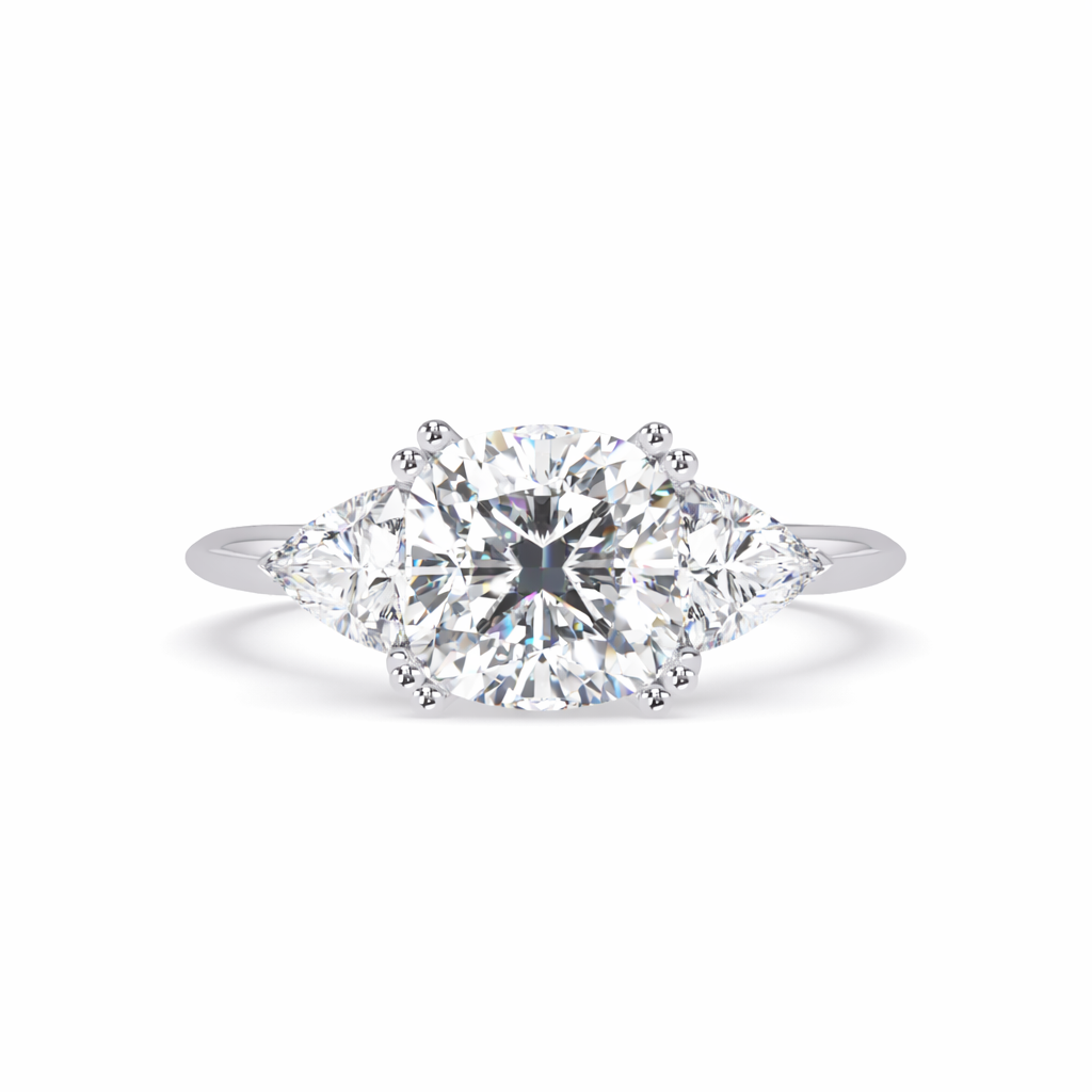 Lab Grown Diamond 3.25 CTW Cushion Three Stone Ring- Sterling Silver