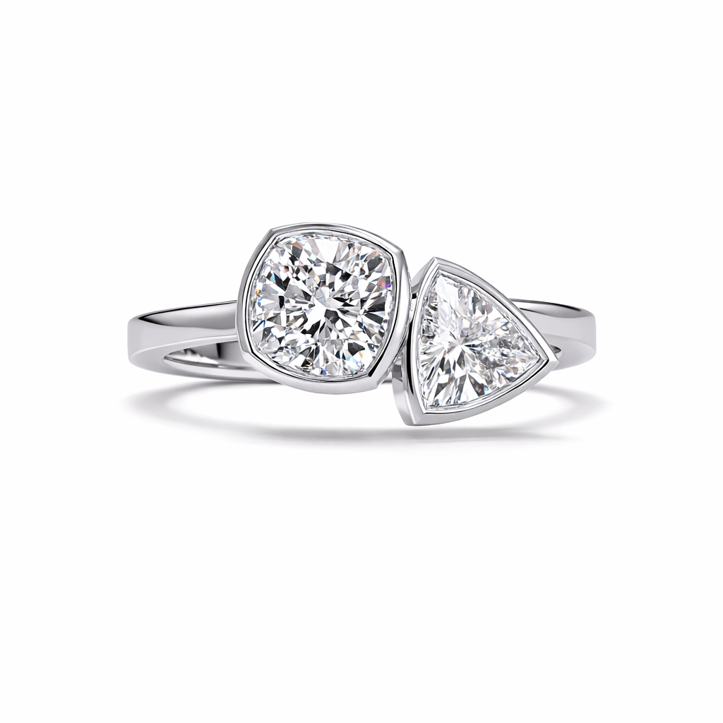 Lab Grown Diamond 2.00 CTW Two Stone Bezel Set Ring- Sterling Silver