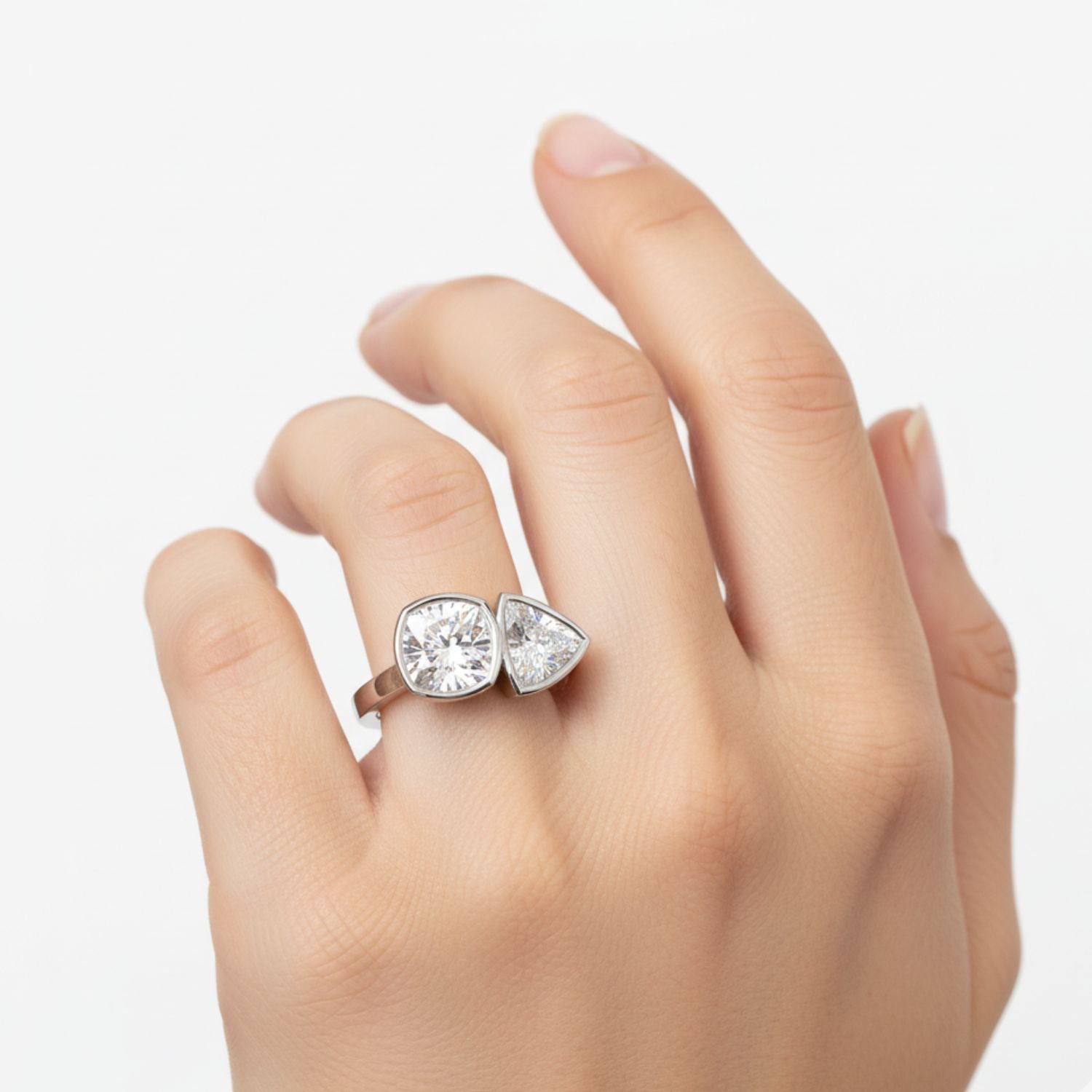 Lab Grown Diamond 2.00 CTW Two Stone Bezel Set Ring- Sterling Silver