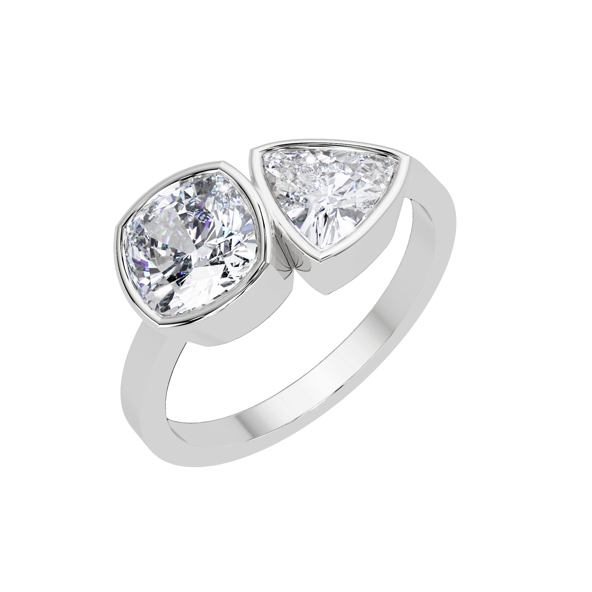 Lab Grown Diamond 2.00 CTW Two Stone Bezel Set Ring- Sterling Silver