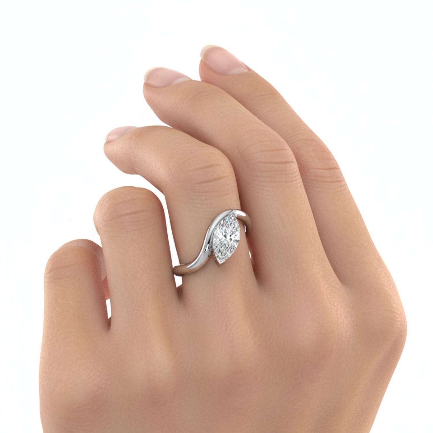 Lab Grown Diamond 1.00 CTW Marquise Solitaire Byapss Ring- Sterling Silver