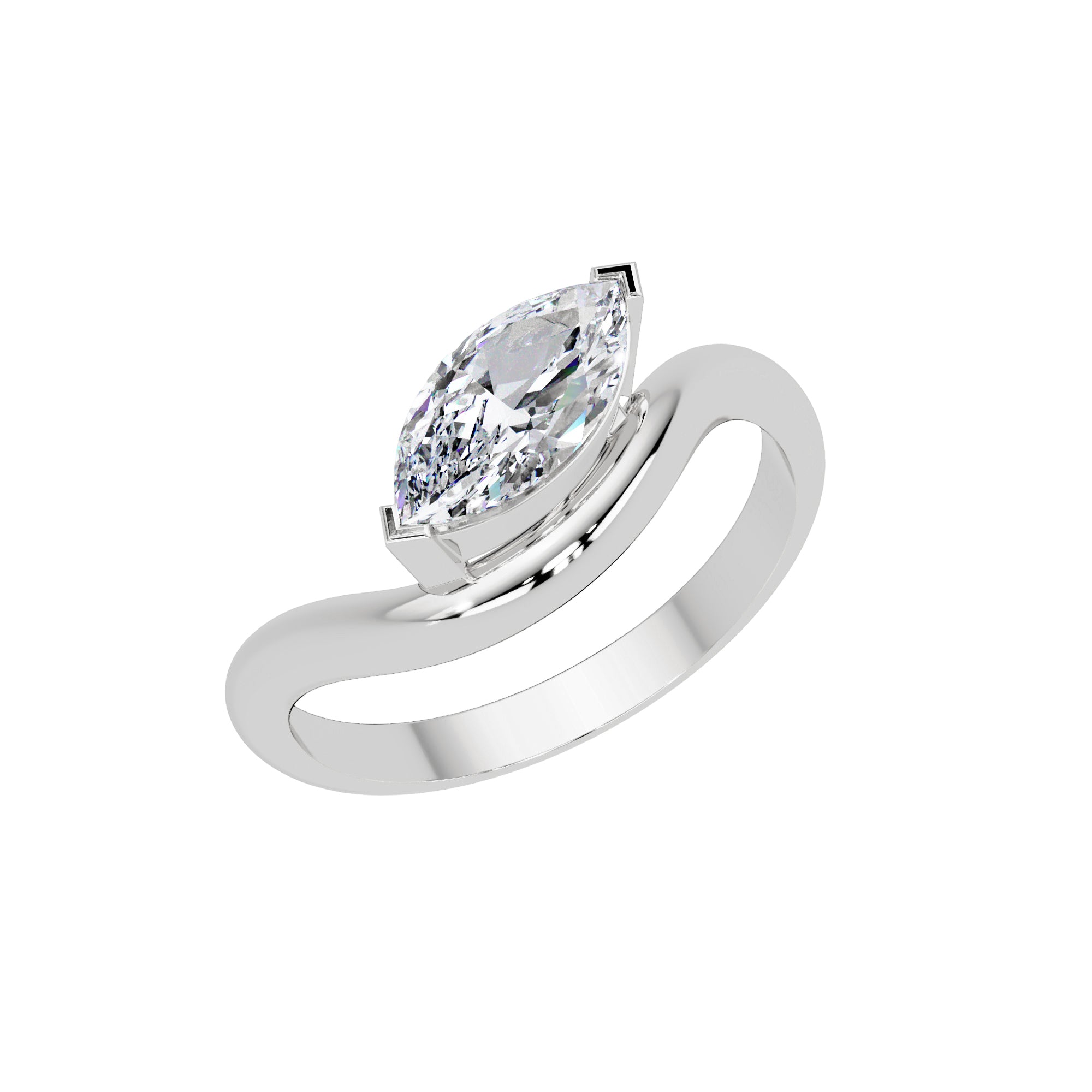 Lab Grown Diamond 1.00 CTW Marquise Solitaire Byapss Ring- Sterling Silver
