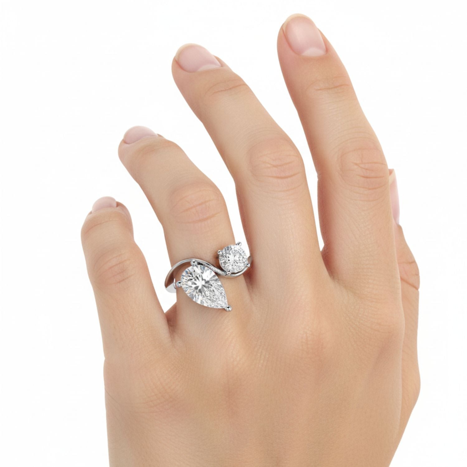 Lab Grown Diamond 3.00 CTW Pear Two-Stone Bypass Ring- Sterling Silver
