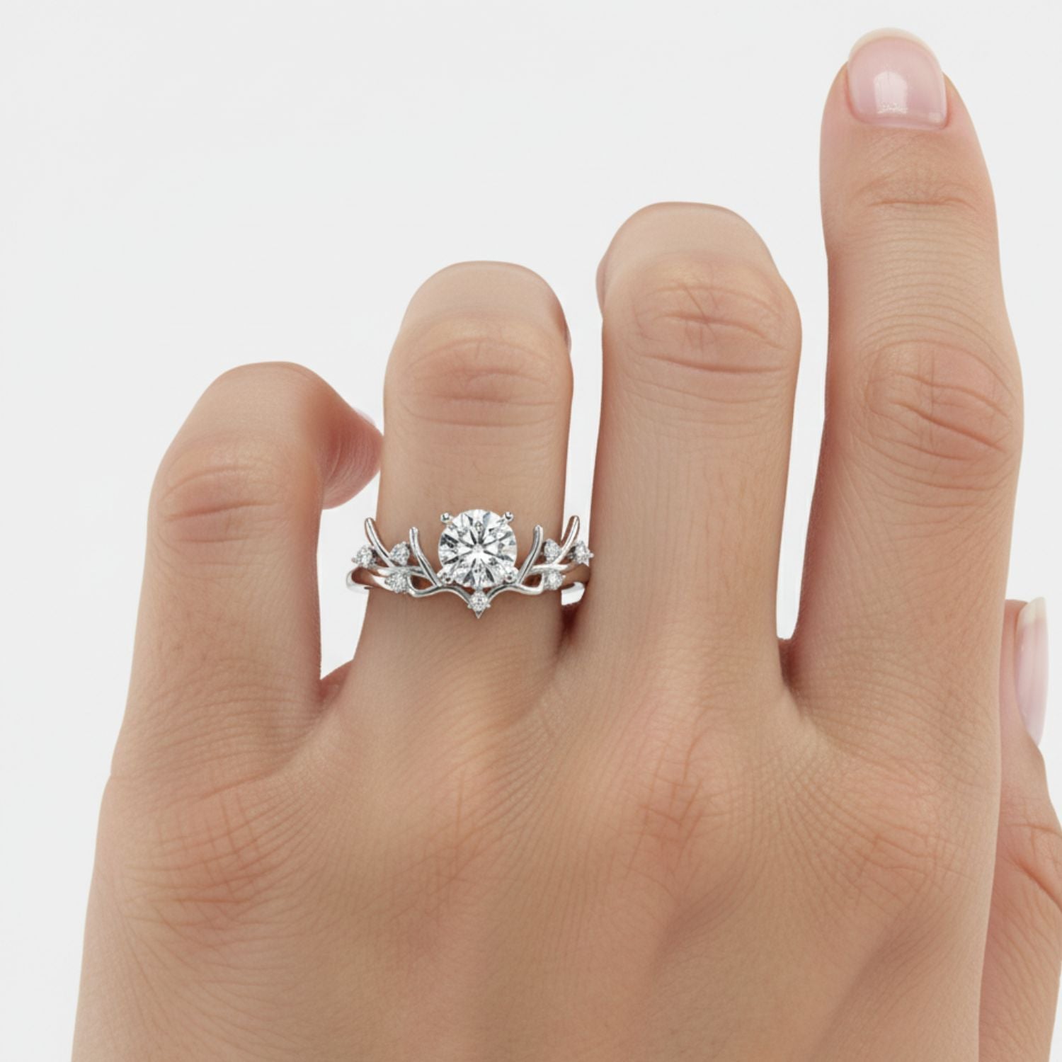 Lab Grown Diamond 0.90 CTW Round Floral Vine Design Ring- Sterling Silver