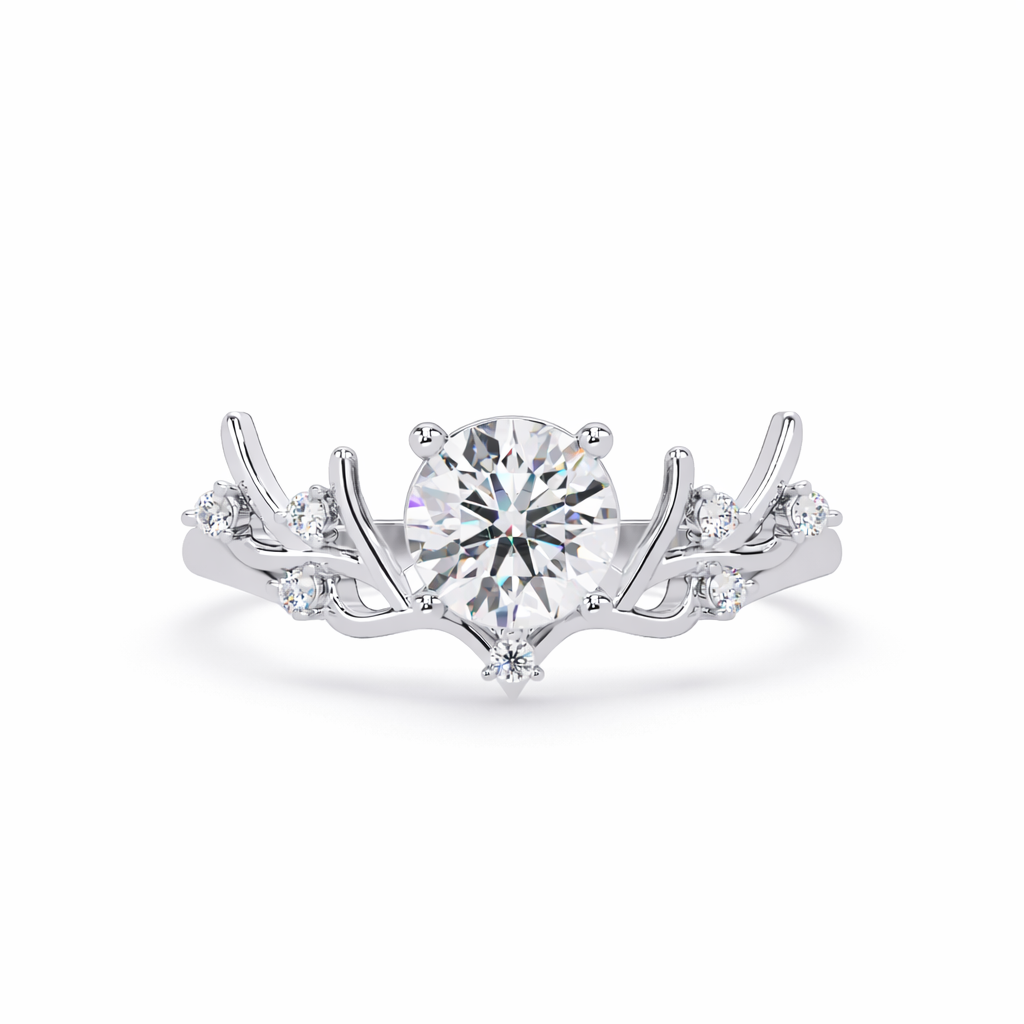Lab Grown Diamond 0.90 CTW Round Floral Vine Design Ring- Sterling Silver
