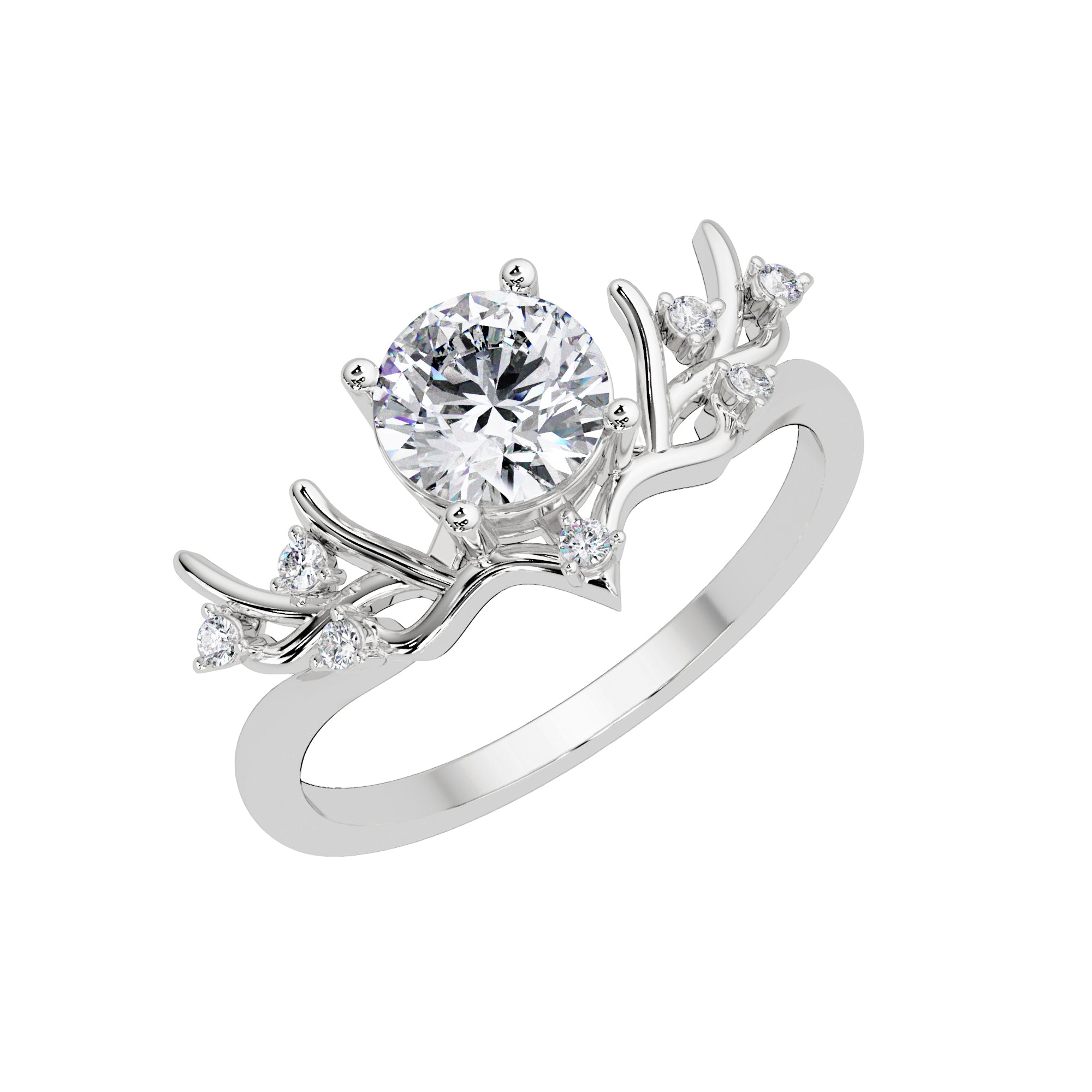 Lab Grown Diamond 0.90 CTW Round Floral Vine Design Ring- Sterling Silver