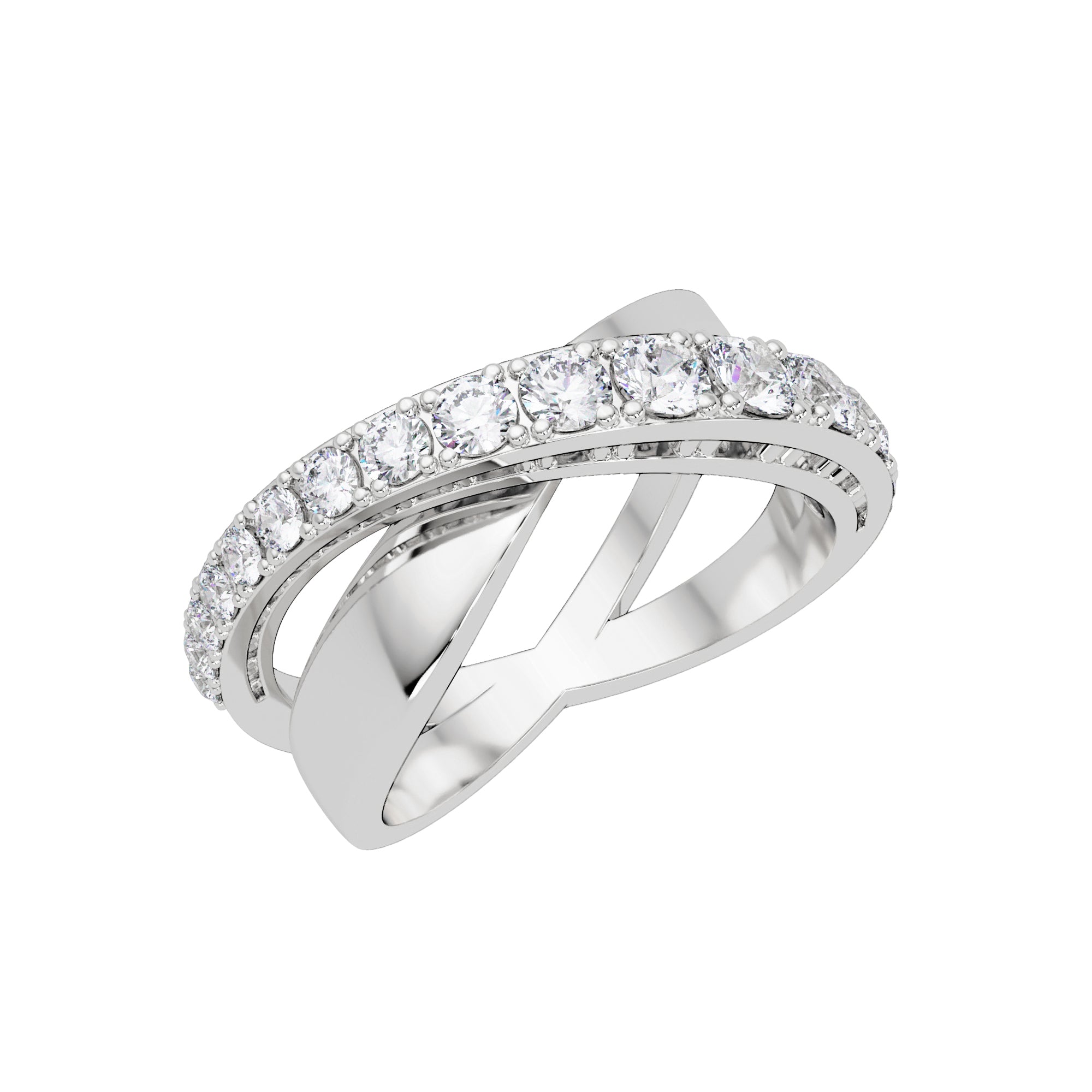 Lab Grown Diamond 1.00 CTW Round Crossover Band Ring- Sterling Silver