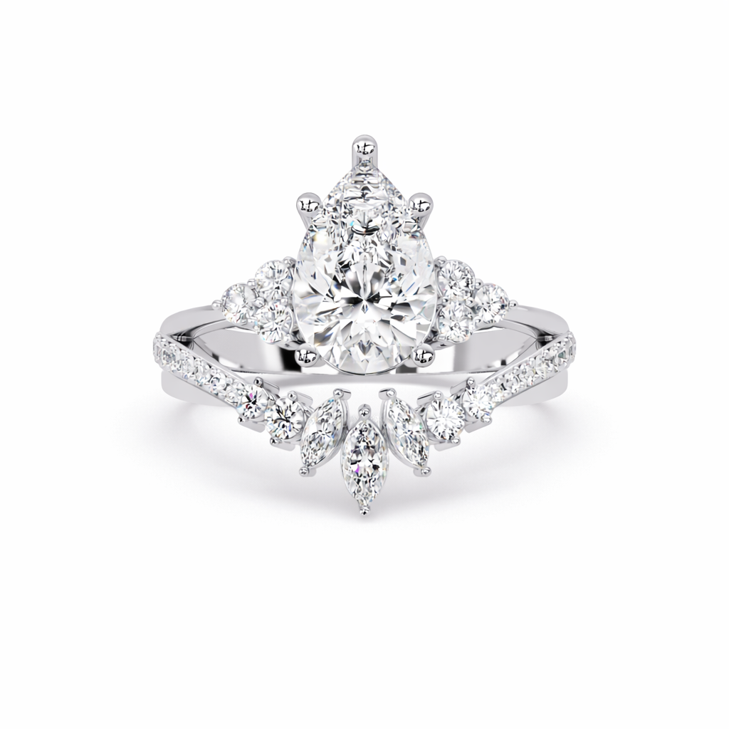 Lab Grown Diamond 2.05 CTW Marquise & Round Floral Halo Ring- Sterling Silver