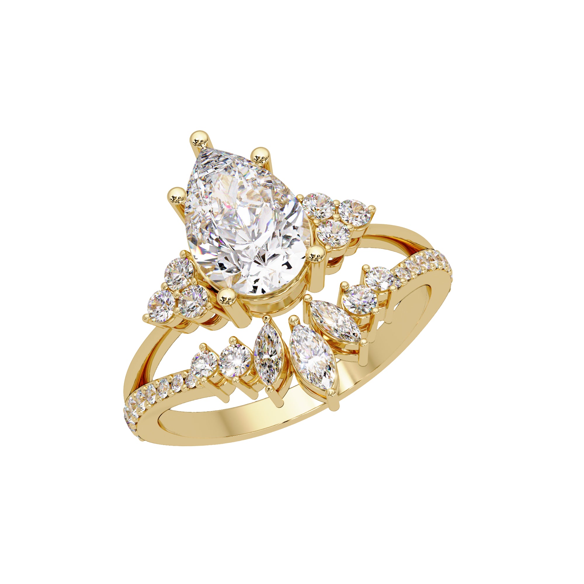 Lab Grown Diamond 2.05 CTW Marquise & Round Floral Halo Ring- Sterling Silver