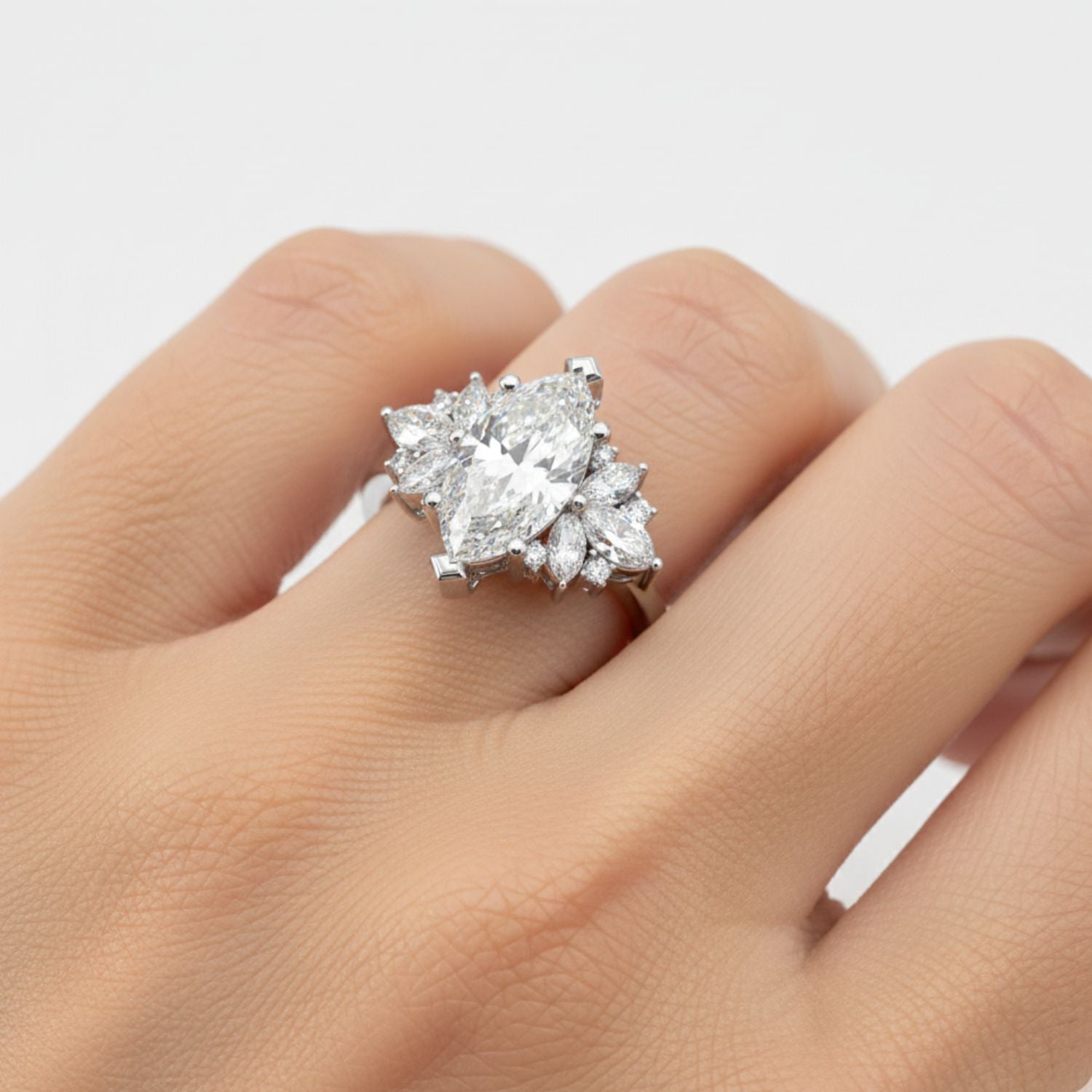Lab Grown Diamond 2.00 CTW Marquise Floral Cluster Ring- Sterling Silver
