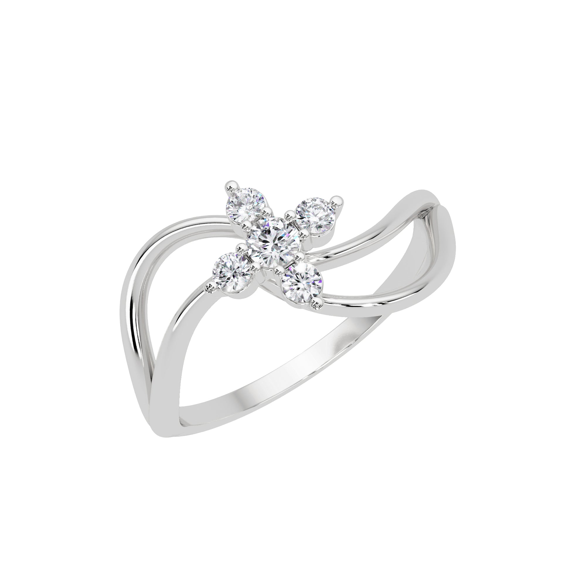 Lab Grown Diamond 0.19 CTW Round Floral Petite Split Band Ring- Sterling Silver