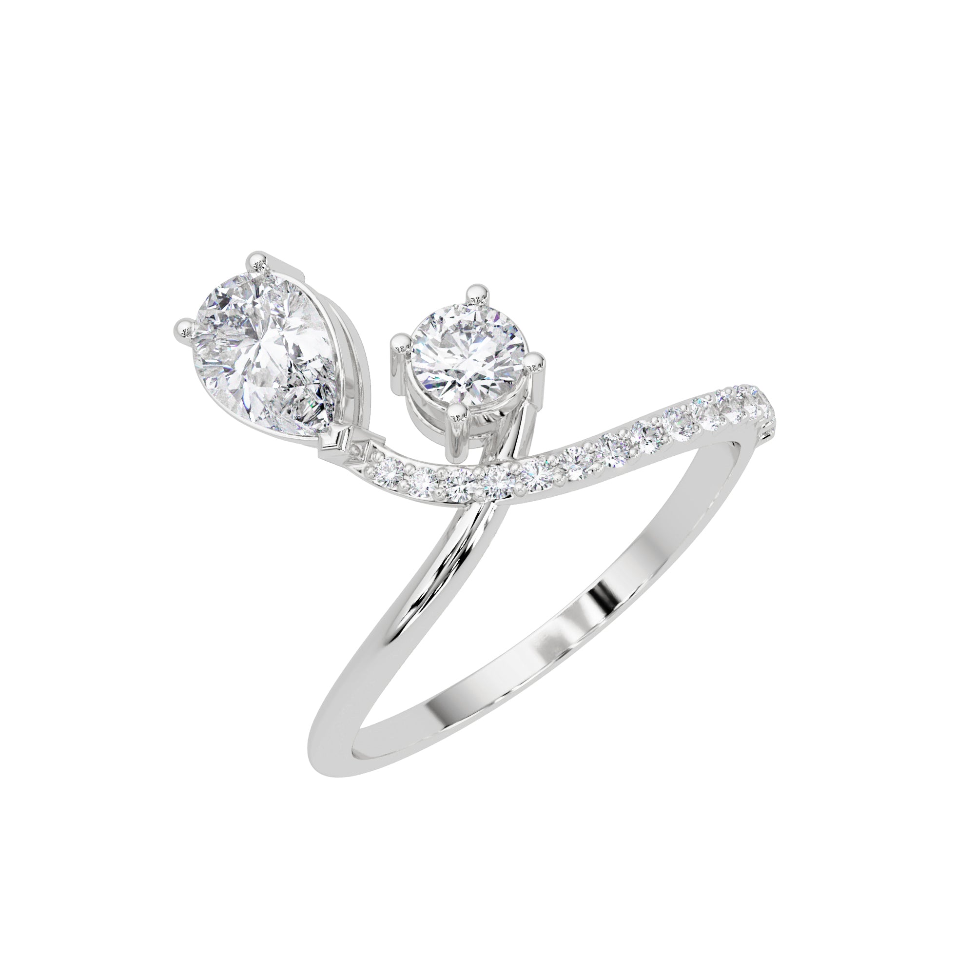 Lab Grown Diamond 0.85 CTW Pear Open Wrap Pavé Design Ring- Sterling Silver