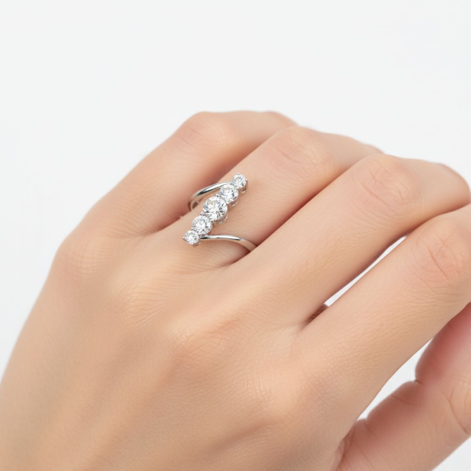 Lab Grown Diamond 1.55 CTW Round V-Shape Open Design Ring- Sterling Silver