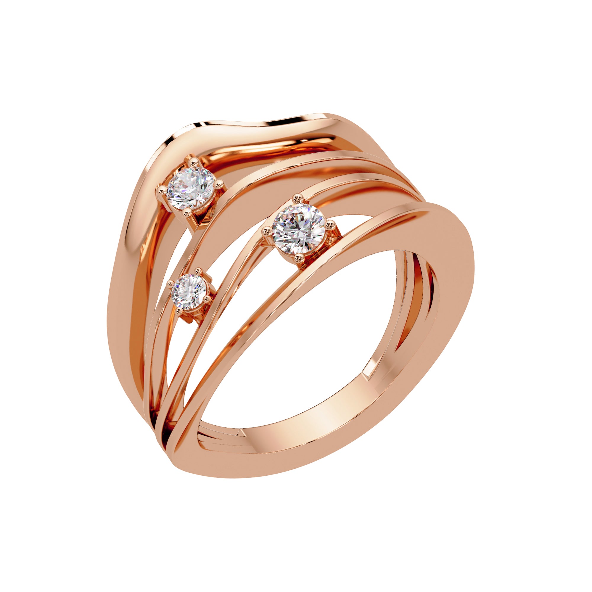 Lab Grown Diamond 0.23 CTW Round Multi-Row Overlapping Design Ring- Sterling Silver