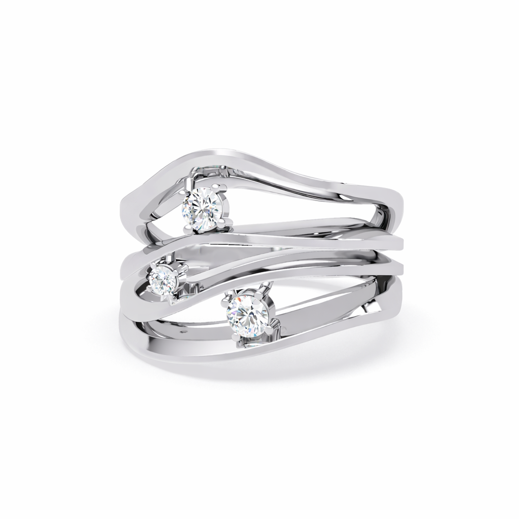 Lab Grown Diamond 0.23 CTW Round Multi-Row Overlapping Design Ring- Sterling Silver