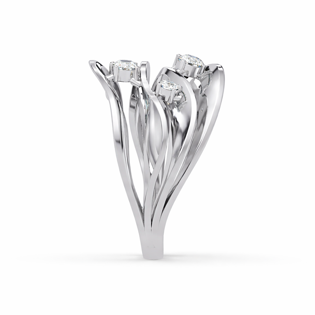 Lab Grown Diamond 0.23 CTW Round Multi-Row Overlapping Design Ring- Sterling Silver