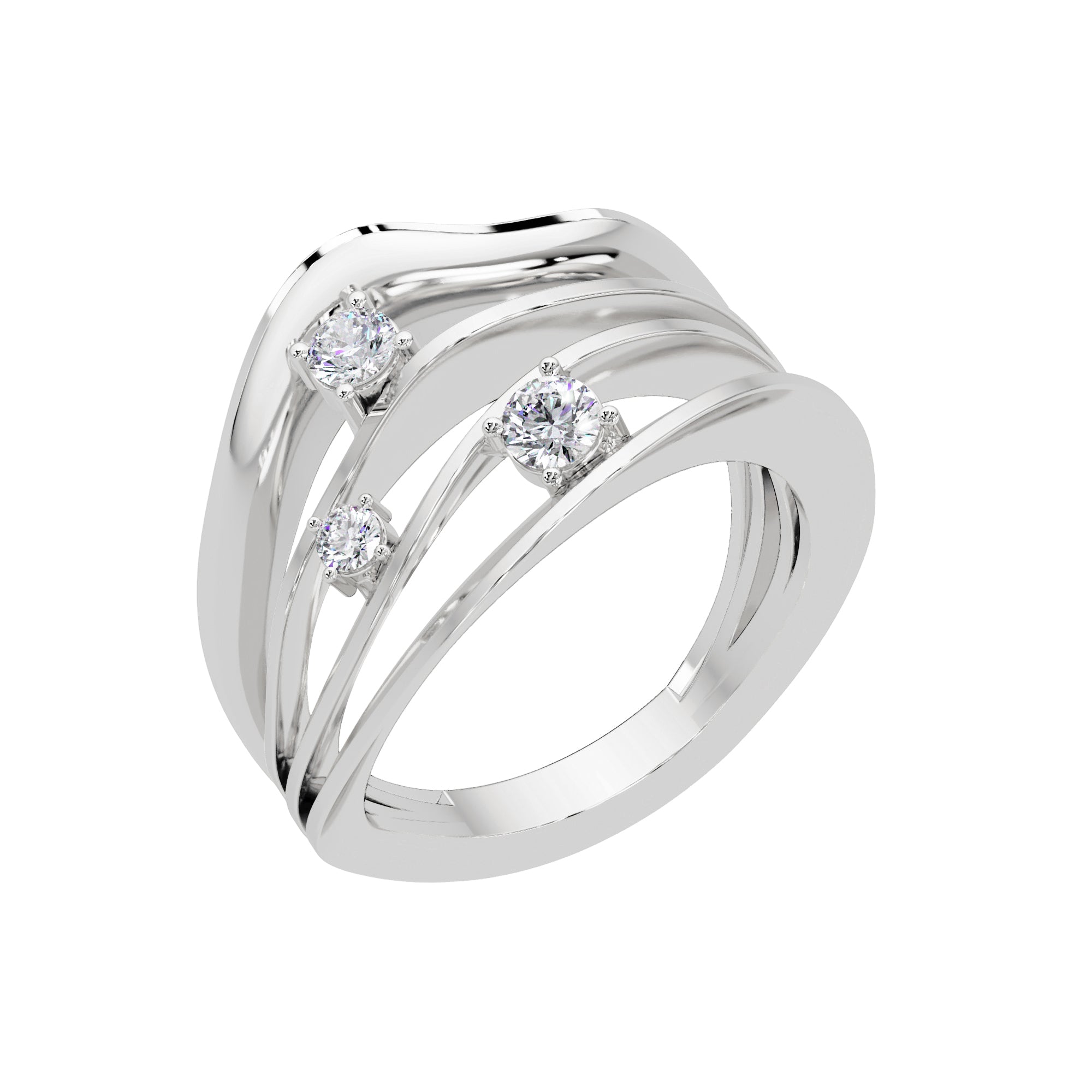 Lab Grown Diamond 0.23 CTW Round Multi-Row Overlapping Design Ring- Sterling Silver