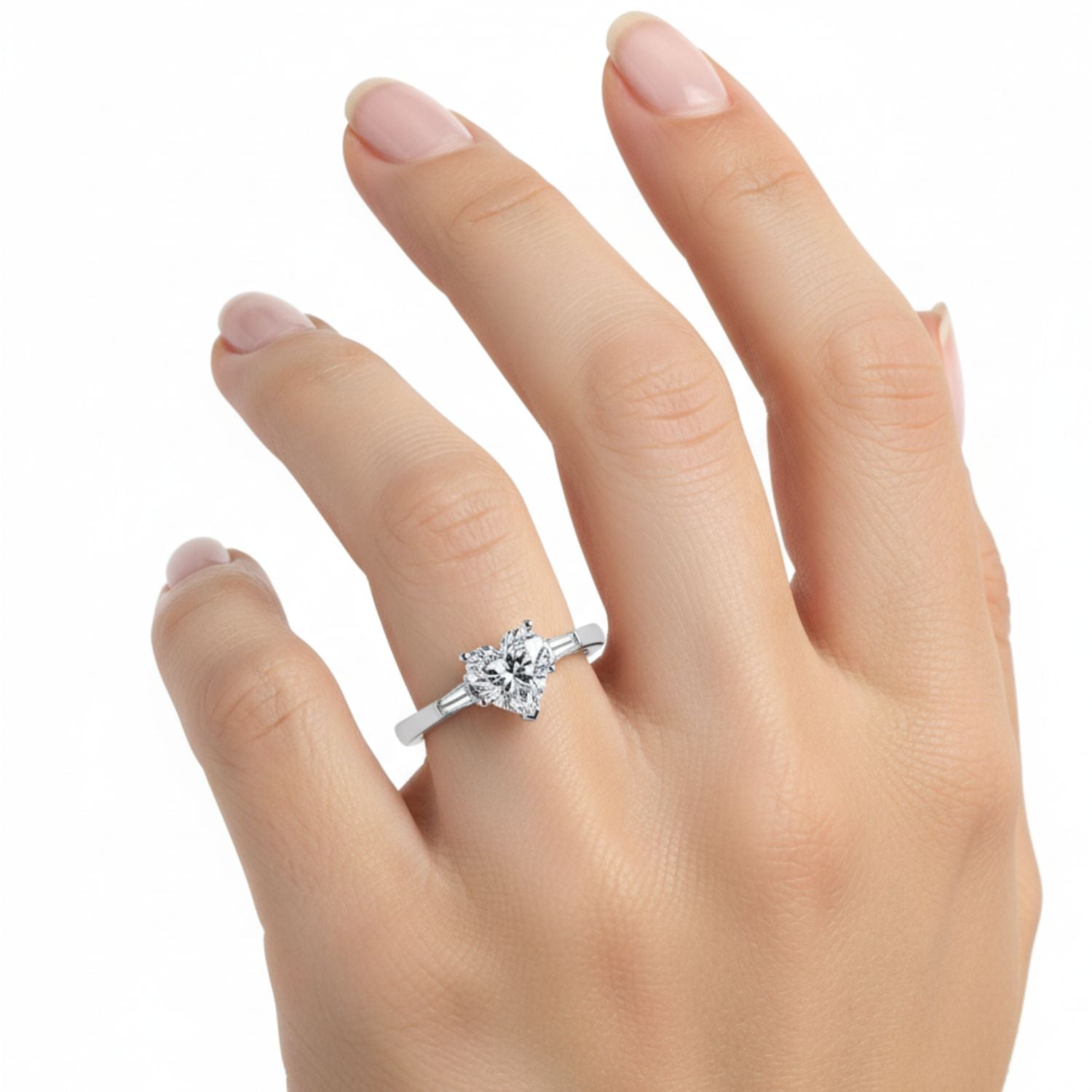 Lab Grown Diamond 1.20 CTW Heart Three Stone Ring- Sterling Silver