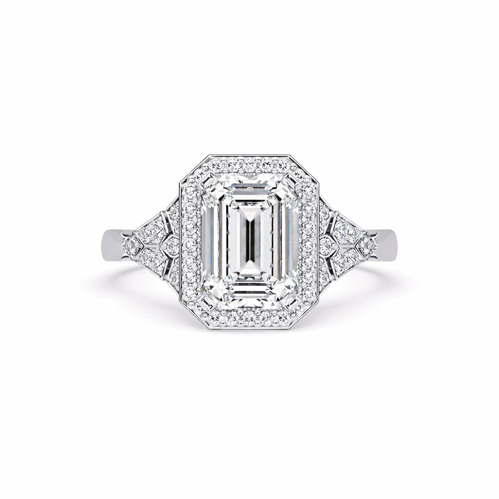 Lab Grown Diamond 2.00 CTW Octagon Solitaire Halo Ring- Sterling Silver