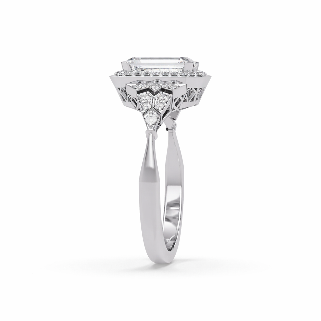 Lab Grown Diamond 2.00 CTW Octagon Solitaire Halo Ring- Sterling Silver