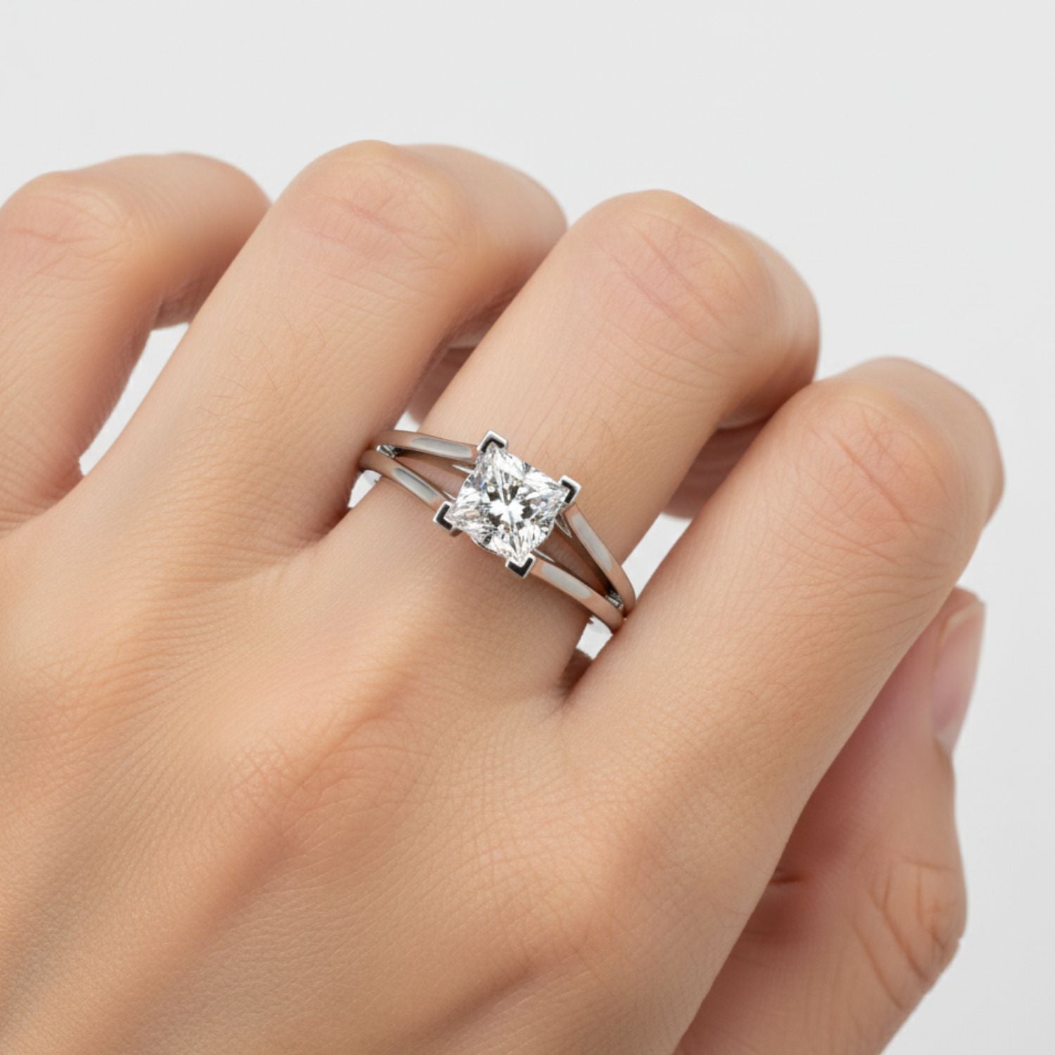 Lab Grown Diamond 1.00 CTW Square Minimalist Solitaire Ring- Sterling Silver