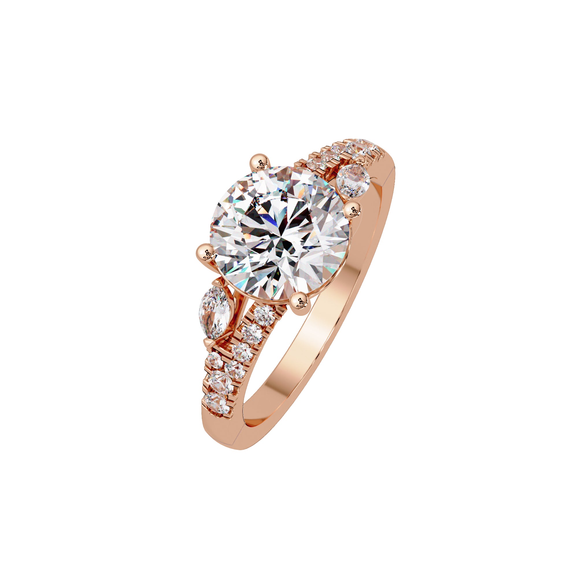Lab Grown Diamond 2.26 CTW Round Solitaire Side Accents Ring- Sterling Silver