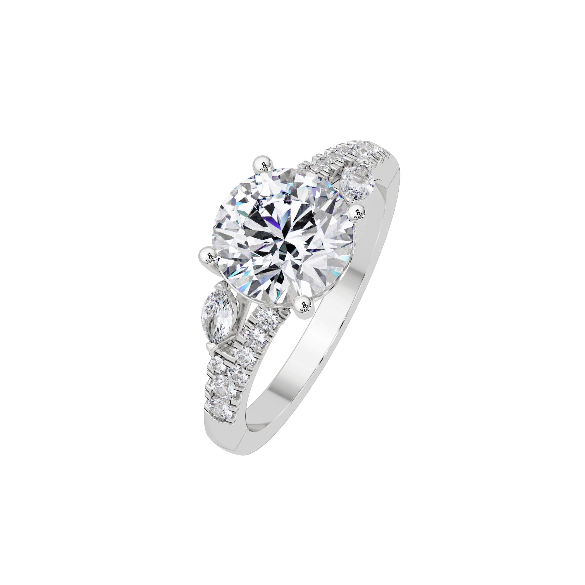 Lab Grown Diamond 2.26 CTW Round Solitaire Side Accents Ring- Sterling Silver