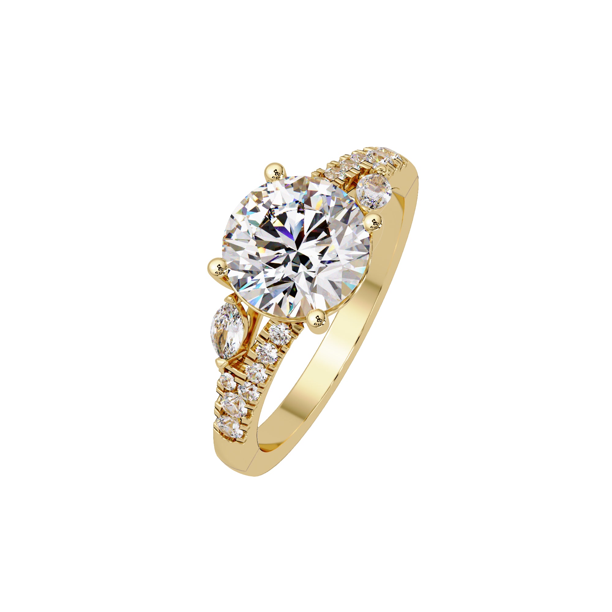 Lab Grown Diamond 2.26 CTW Round Solitaire Side Accents Ring- Sterling Silver