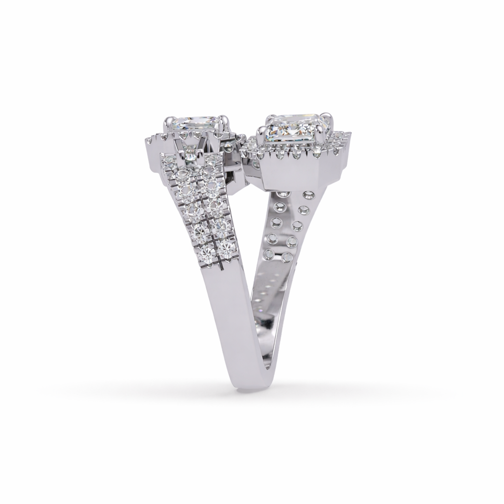 Lab Grown Diamond 3.65 CTW Octagon Double Halo Bypass Ring- Sterling Silver