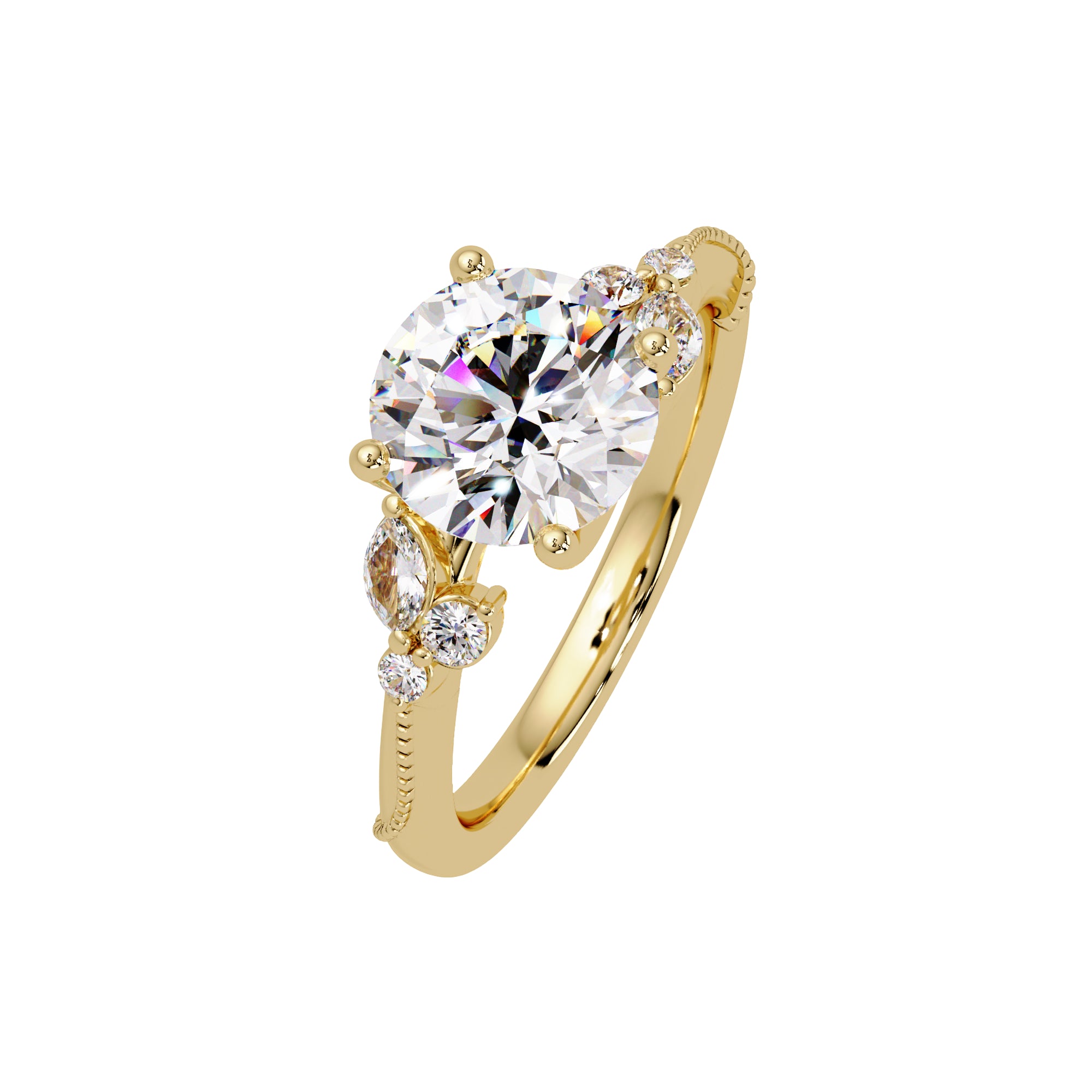 Lab Grown Diamond 2.30 CTW Round Solitaire With Floral Accent Ring- Sterling Silver
