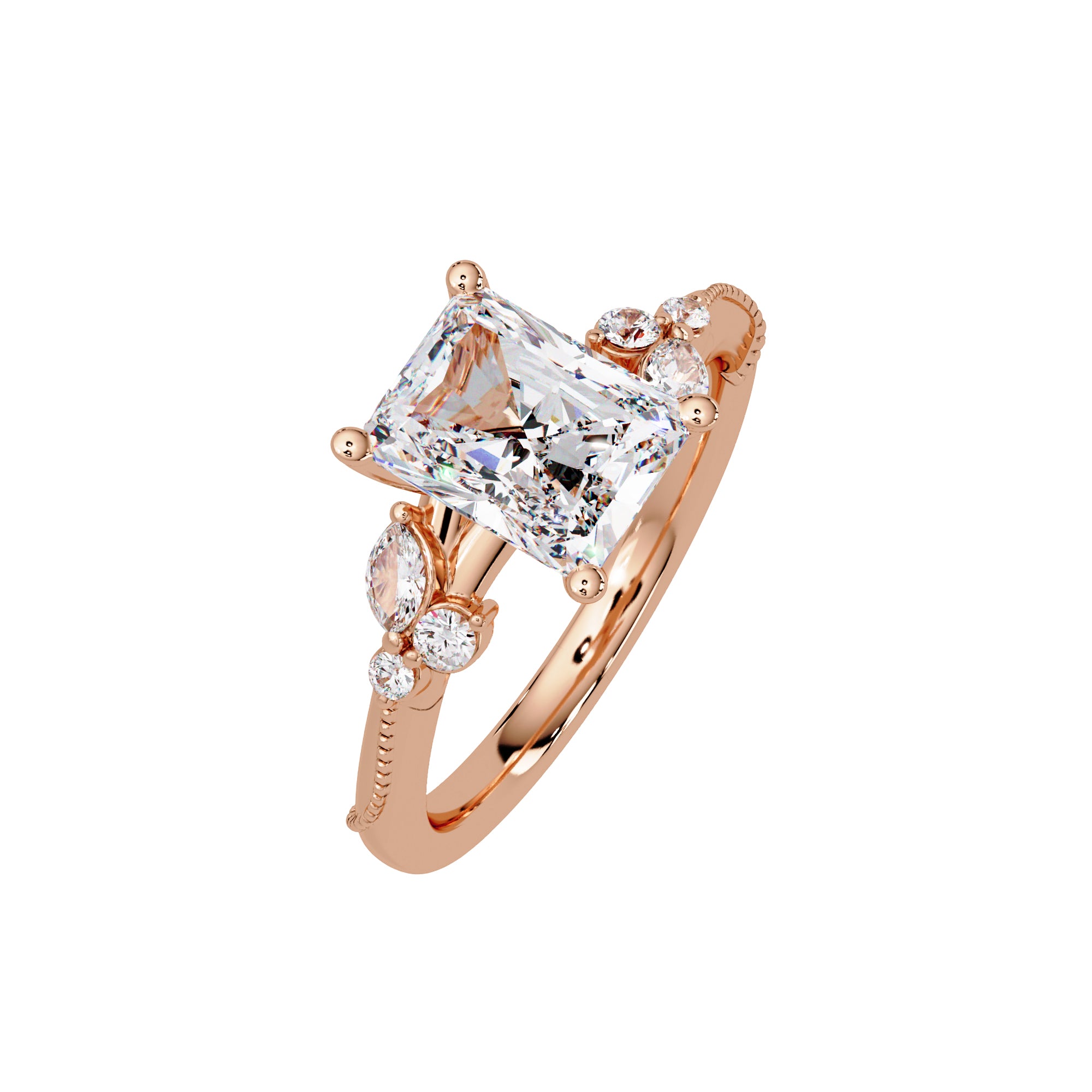 Lab Grown Diamond 2.35 CTW Solitaire With Floral Accent Ring- Sterling Silver