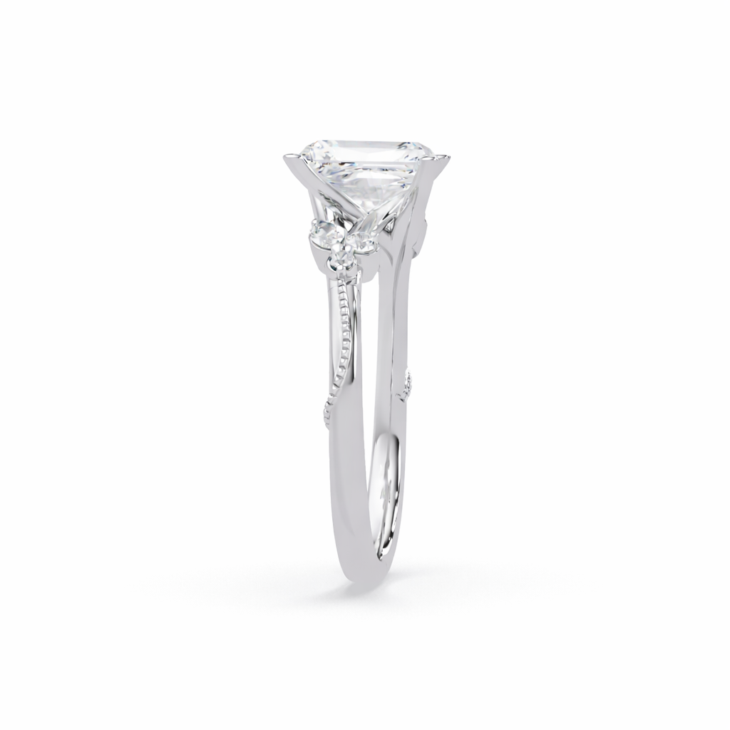 Lab Grown Diamond 2.35 CTW Solitaire With Floral Accent Ring- Sterling Silver