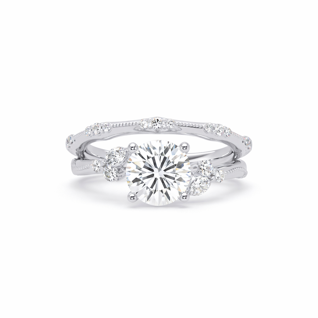 Lab Grown Diamond 1.85 CTW Pear Solitaire With Floral Accent Ring- Sterling Silver