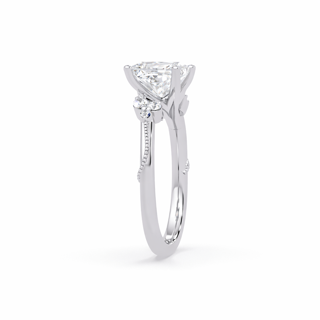 Lab Grown Diamond 1.85 CTW Pear Solitaire With Floral Accent Ring- Sterling Silver