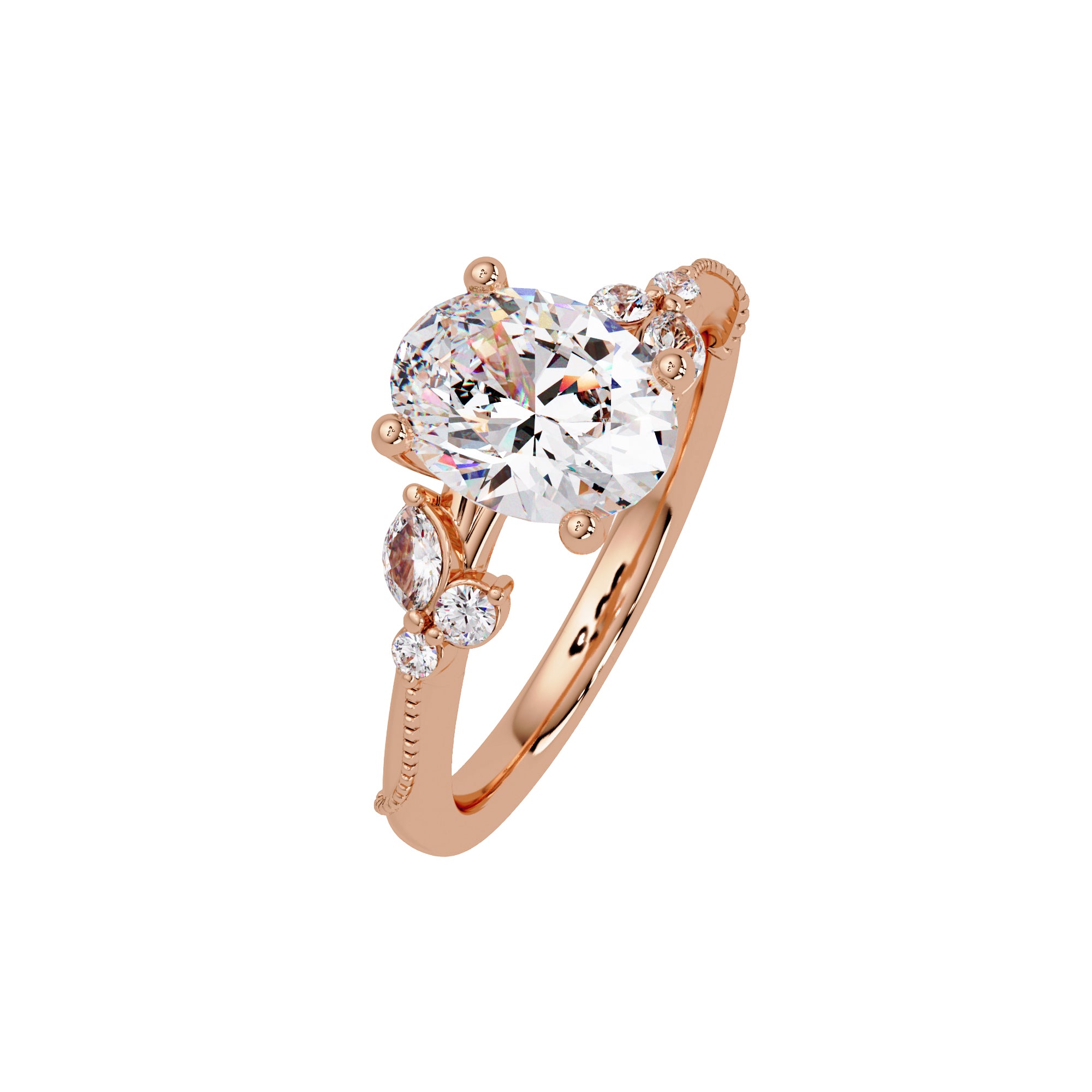 Lab Grown Diamond 2.00 CTW Oval Solitaire With Floral Accent Ring- Sterling Silver