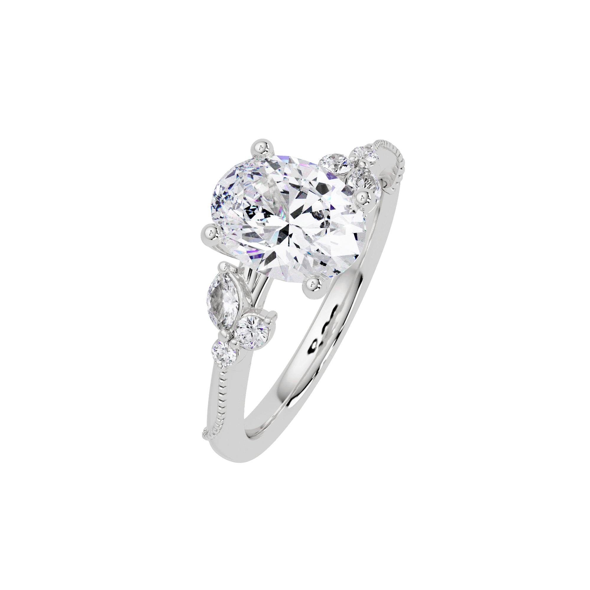 Lab Grown Diamond 2.00 CTW Oval Solitaire With Floral Accent Ring- Sterling Silver