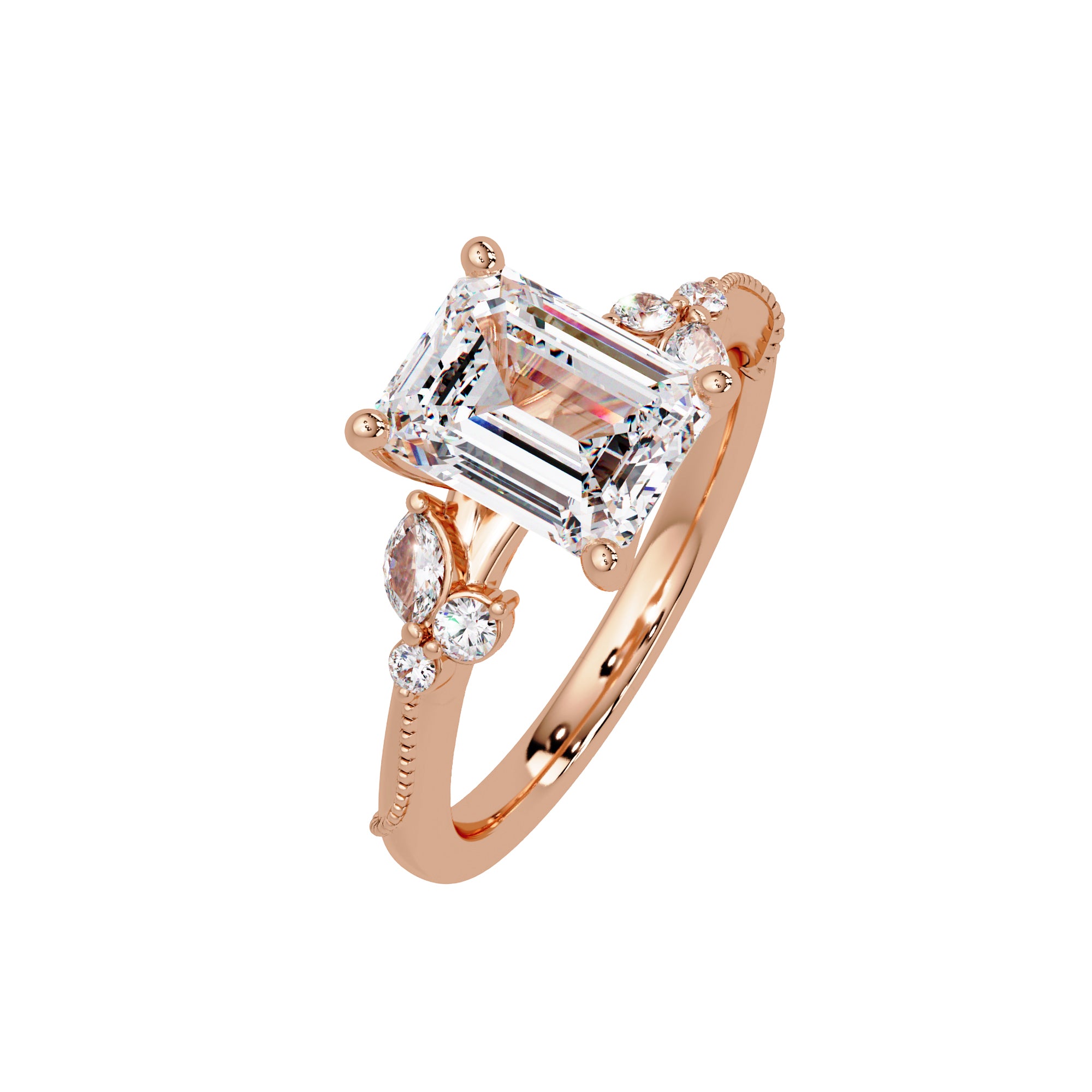 Lab Grown Diamond 2.50 CTW Octagon Solitaire With Floral Accent Ring- Sterling Silver