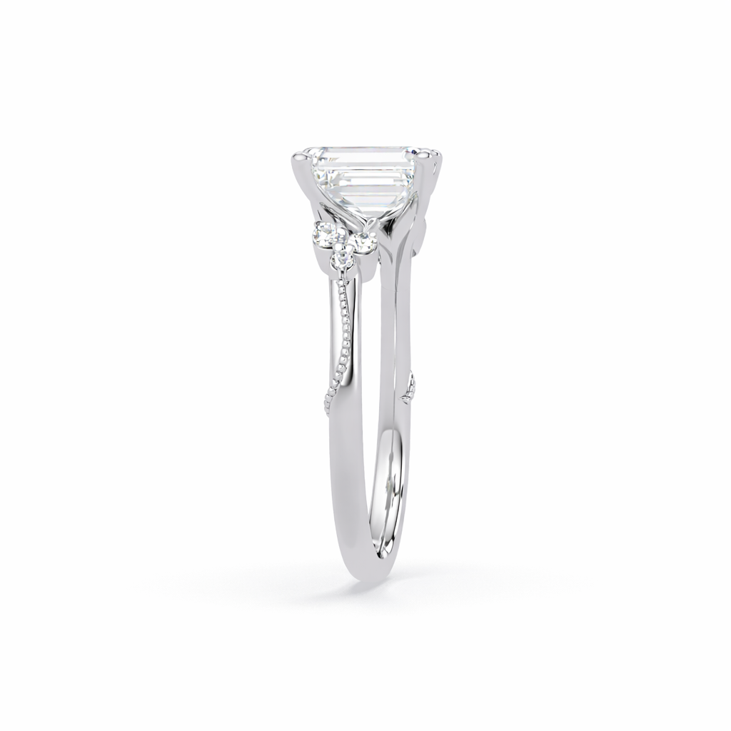 Lab Grown Diamond 2.50 CTW Octagon Solitaire With Floral Accent Ring- Sterling Silver