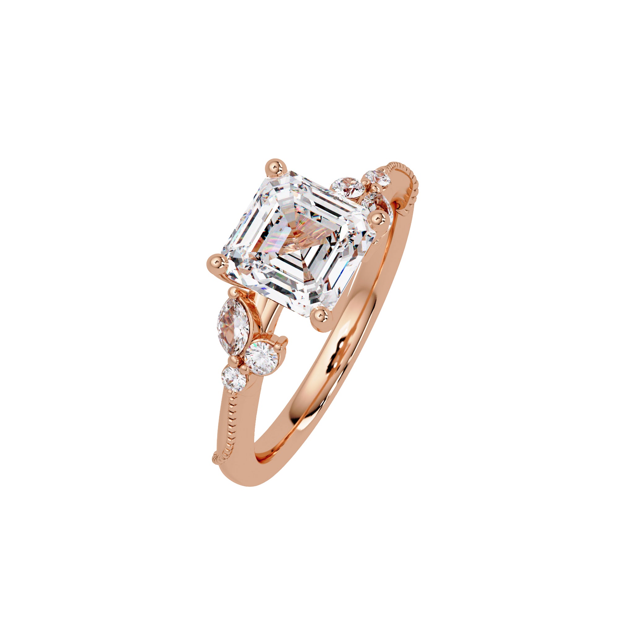 Lab Grown Diamond 2.15 CTW Octagon Solitaire With Floral Accent Ring- Sterling Silver