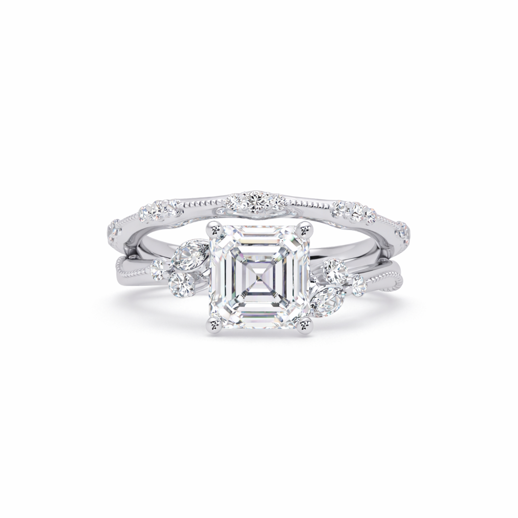 Lab Grown Diamond 2.15 CTW Octagon Solitaire With Floral Accent Ring- Sterling Silver
