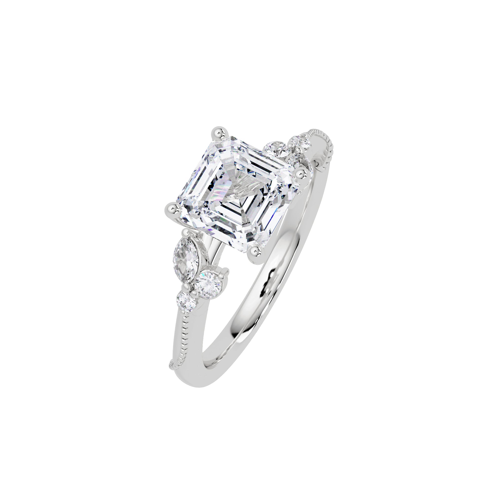 Lab Grown Diamond 2.15 CTW Octagon Solitaire With Floral Accent Ring- Sterling Silver