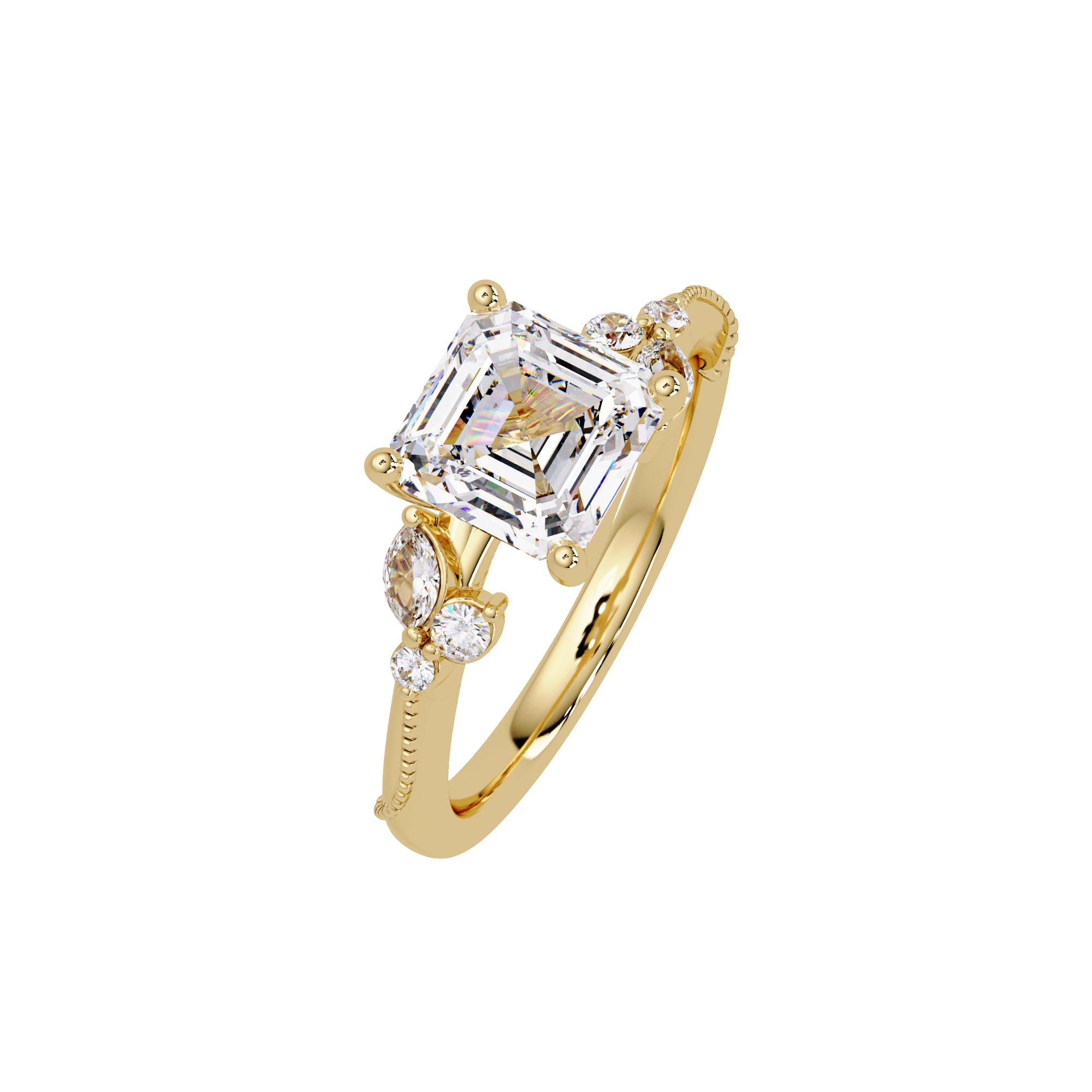 Lab Grown Diamond 2.15 CTW Octagon Solitaire With Floral Accent Ring- Sterling Silver